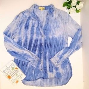 Anthro Cloth & Stone Chambray Tie Dyed Tencel Top